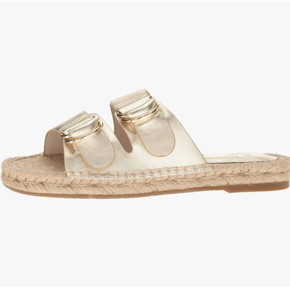 Joie Cagney Leather Espadrille Gold Slide Sandals New! - Picture 5 of 12